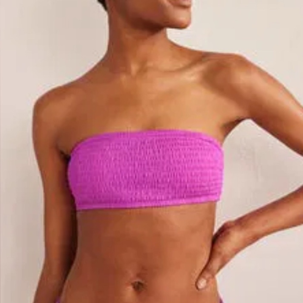 Boden Women’s Milos Smocked Bikini Top Strapless Pink Swim Size 8 NEW